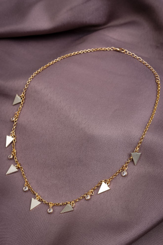 Taş Detaylı Üçgen Aparat Sallantılı Gold Renk Kolye