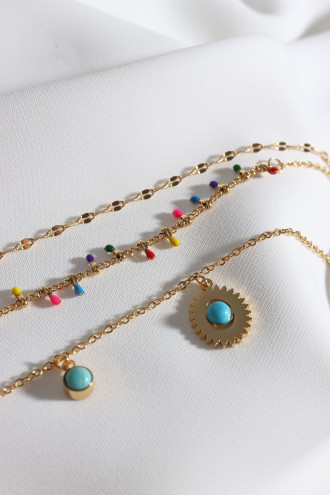 3'Lü Zincirli Renkli 316L Gold Renk Çelik Halhal