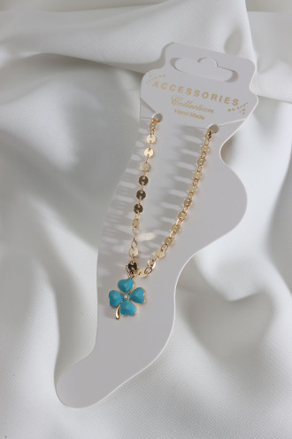 Mavi Mineli Zircon Taşlı Dört Yapraklı Yonca Halhal