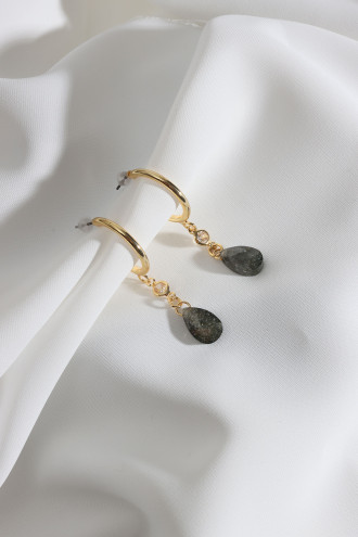 Siyah Rengi Doğal Taşlı Halka Küpe