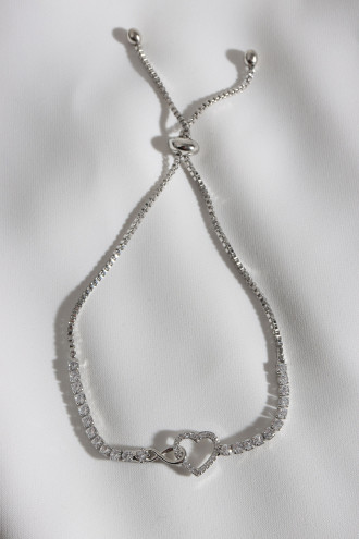 Sonsuzluk Ve Kalp Figürlü Asansörlü Gümüş Renk Su Yolu Bileklik