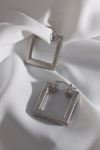 Kare Gümüş Renk Vintage Halka Küpe