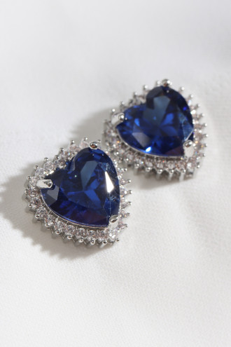 Lacivert Taşlı Gümüş Renk Kalp Küpe