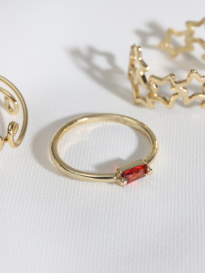 Love 3'Lü Gold Renk Yüzük Seti