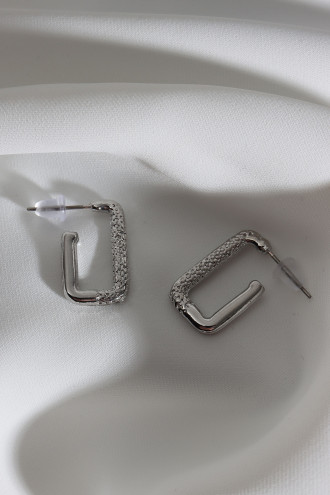 Vintage Dikdörtgen Gümüş Renk Halka Küpe