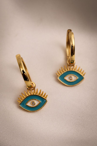 Mavi Mineli Göz Halka Küpe