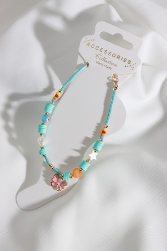 Kelebek Uçlu Yeşil Boncuklu Fimo Detay Halhal