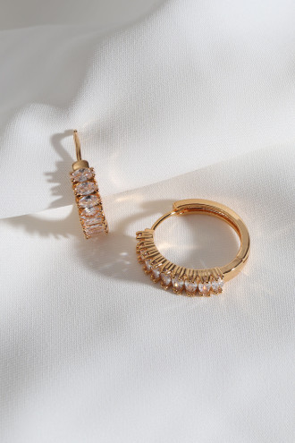 Beyaz Zircon Baget Taşlı Gold Renk Halka Küpe