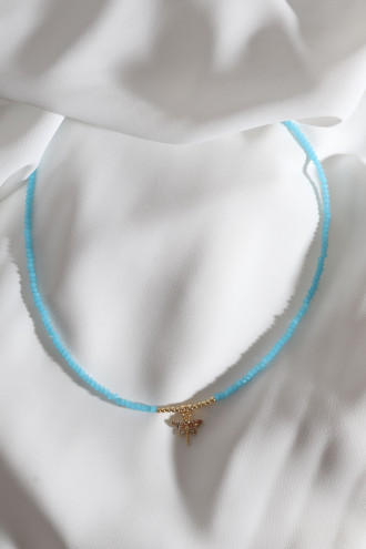 Mavi Boncuklu Yusufcuk Uç Gold Renk Kolye