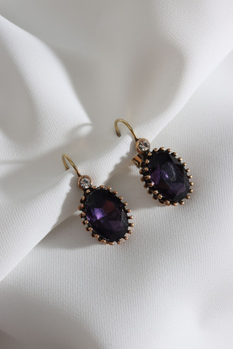 Büyük Boy Mor Taşlı Oval Otantik Küpe