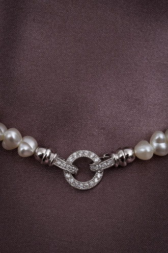 Taşlı Halka Uçlu Gümüş Renk Inci Kolye