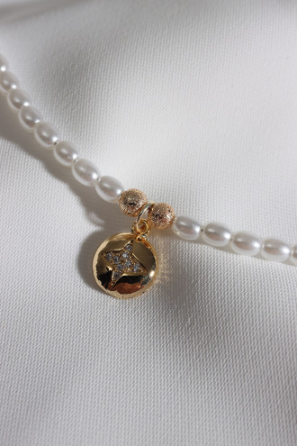 Kutup Yıldızı Uçlu Gold Renk İncili Kolye