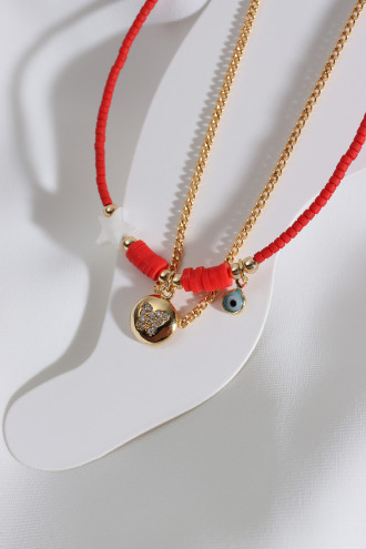 2'Li Gold Renk Kelebek Uçlu Kırmızı Boncuklu Halhal