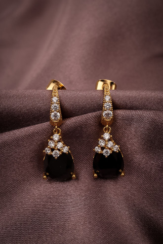 Siyah Taşlı Gold Renk Abiye Küpe