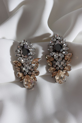 Bal Rengi Zircon Taşlı Sallantılı Abiye Küpe