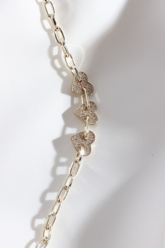 Zircon Taşlı Üç Kalpli Gold Renk Bileklik