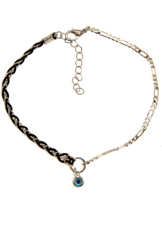 Kadın Gümüş Renk Siyah Örgü Halhal Kadın Gümüş Renk Siyah Örgü Halhal