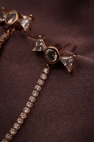 Rose Kaplama Zircon Taşlı Sallantılı 925 Ayar Gümüş Küpe 12,65Gr