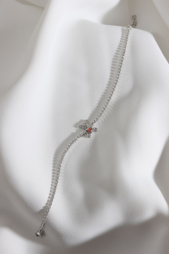 Ayıcık Figürlü Zircon Taşlı Gümüş Renk Suyolu Bileklik