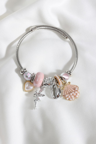 Çelik Model Pembe Deniz Kabuğu Figür Gümüş Renk Bileklik