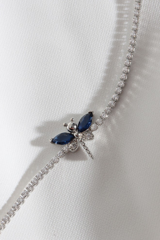 Lacivert Taşlı Yusufçuk Figürlü Zircon Taş Gold Renk Suyolu Bileklik