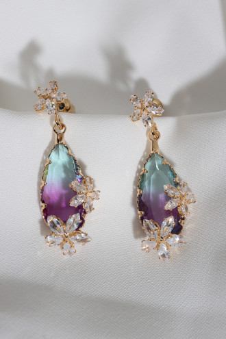 Amestist Renk Kristal Damla Abiye Küpe Amestist Renk Kristal Damla Abiye Küpe