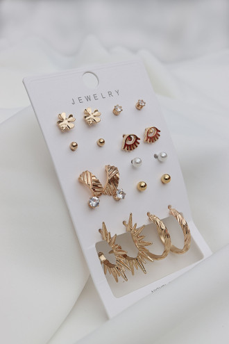 10 Çift Set Gold Renk Küpe