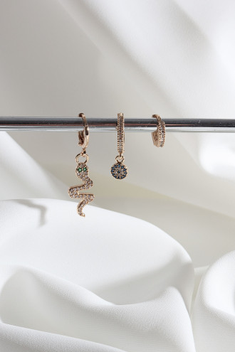 Vip Collectıon 3'Lü Yılan/Nazar Gold Renk Küpe