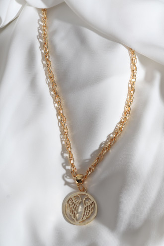 Kalın Zincirli Melek Kanadı Gold Renk Kolye