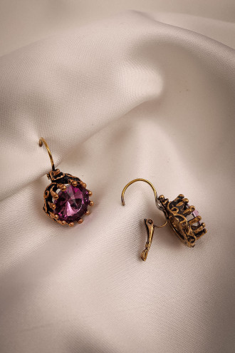 Mor Taşlı Otantik Küpe