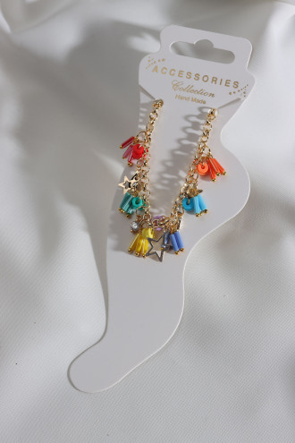 Renkli Boncuk Sallantılı Gold Renk Halhal