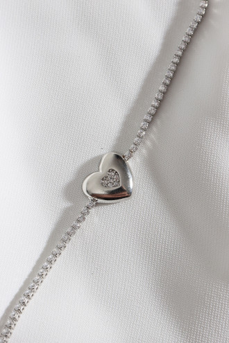 Kalp Figürlü Zircon Taşlı Gümüş Renk Suyolu Bileklik