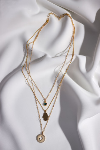 3'Lü Fatma Ana Eli Gold Renk Kolye