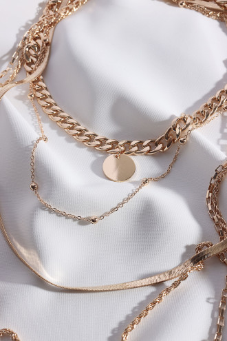 Düz Plaka Uçlu 5'Li Uzun Gold Renk Zincir Kolye