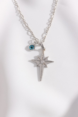 Kutup Yıldızı Gümüş Renk Uzun Kolye