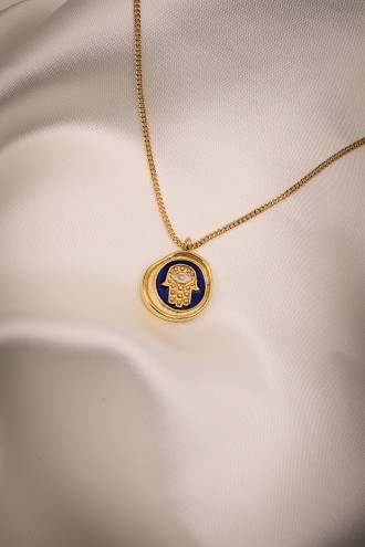 Lacivert Mineli Kuş Figürlü Gold Renk Kolye