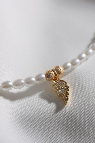 Gold Renk Melek Kanadı Uçlu Inci Kolye