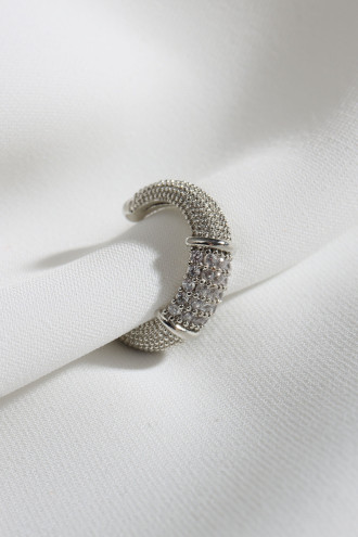 Zircon Taşlı Gümüş Renk Tekli Sıkıştırmalı Kıkırdak Küpe