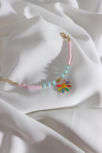 Toz Pembe Fimo Boncuklu Renkli Mineli Papatya Bileklik