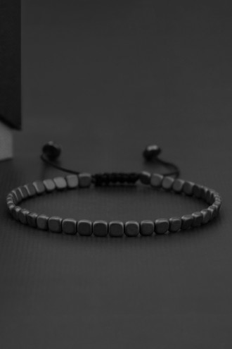 Mat Gri Kare Boncuklu Asansörlü Erkek Bileklik
