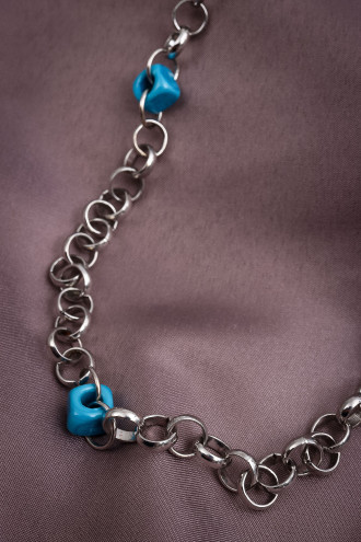 Mavi Taşlı Gümüş Renk Zincir Kolye