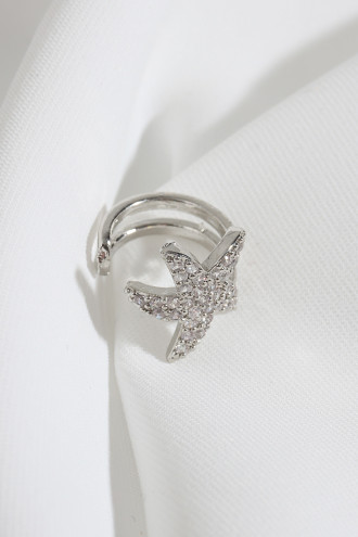 Yıldızlı Sıkıştırmalı Tek Gümüş Renk Kıkırdak Küpe