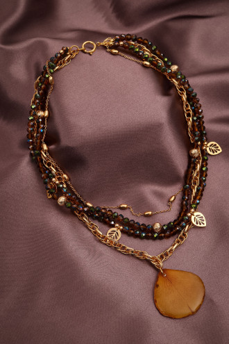 Çoklu Zincirli Gerçek Gelincik Yapraklı Gold Renk Kolye