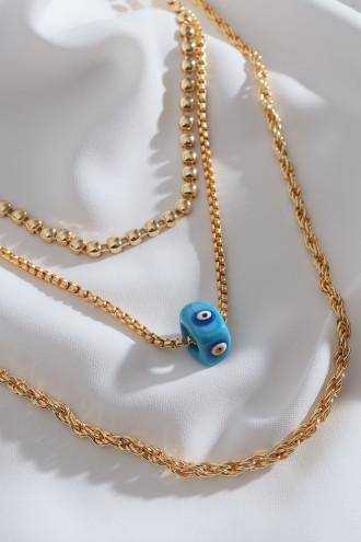 3'Lü Nazar Taşlı Gold Renk Zincir Kolye