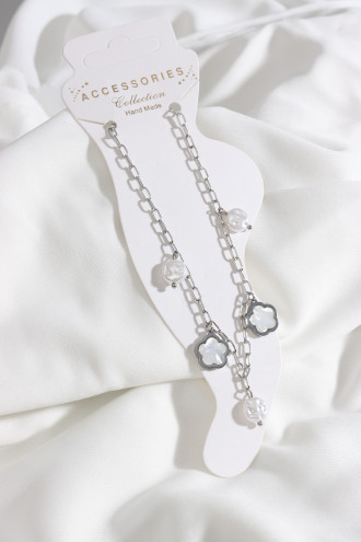 Çelik Mineli Yonca Figür Gümüş Renk Halhal