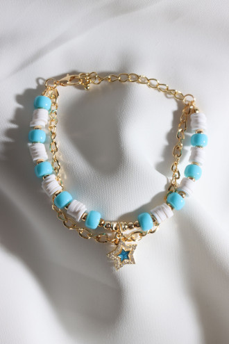 Beyaz Fimo Detaylı Lacivert Mineli Yıldız Uçlu Bileklik