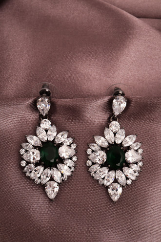 Yeşil Taşlı Antrasit Abiye Küpe