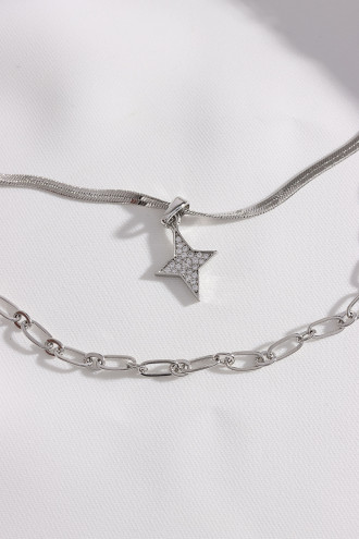 2'Li Ezme Italyan Zincirli Kutup Yıldızı Uçlu Gümüş Renk Kolye
