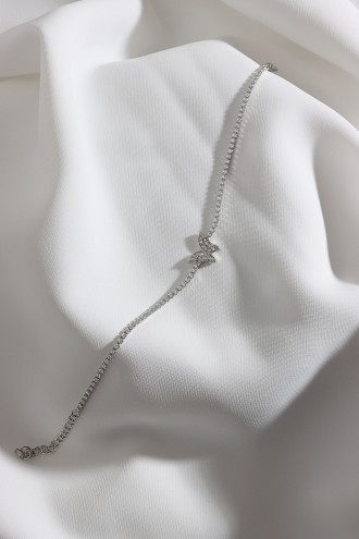 Kelebek Figürlü Zircon Taşlı Gümüş Renk Suyolu Bileklik