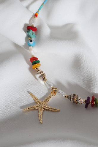 Deniz Yıldızı Uçlu Mavi Boncuk Kolye